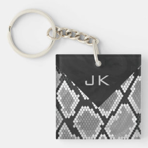Snakeskin Grey, White, and Black Monogrammed Key Ring