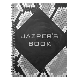 Snakeskin Grey, White, and Black Monogrammed Spiral Notebook
