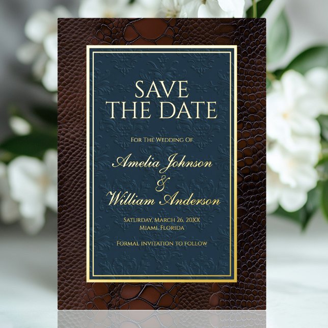 Snakeskin Leather Victorian Brown Save The Date (Snakeskin Leather Victorian Brown Save The Date Foil Invitation)