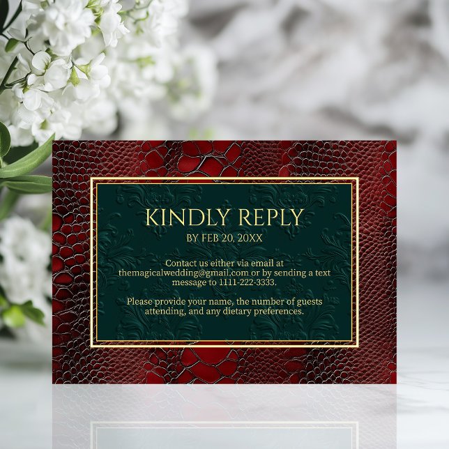 Snakeskin Leather Victorian Red Wedding RSVP Card (Snakeskin Leather Victorian Red Wedding RSVP Card)