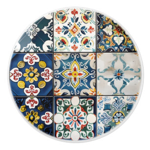 Snall Blue Italian Tile Pattern Ceramic Knob