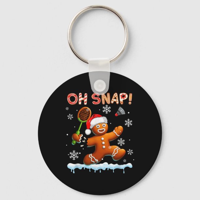 Snap Chrismas Gingerbread Broken Playing Badminton Key Ring (Front)