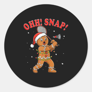 Snap Christmas Santa Gingerbread Playing Badminton Classic Round Sticker