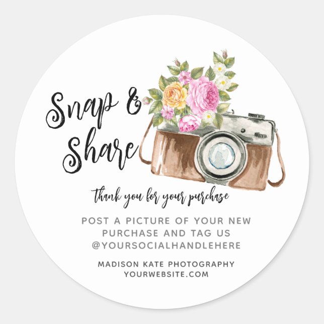 Snap & Share Camera Business Round Sticker (Front)