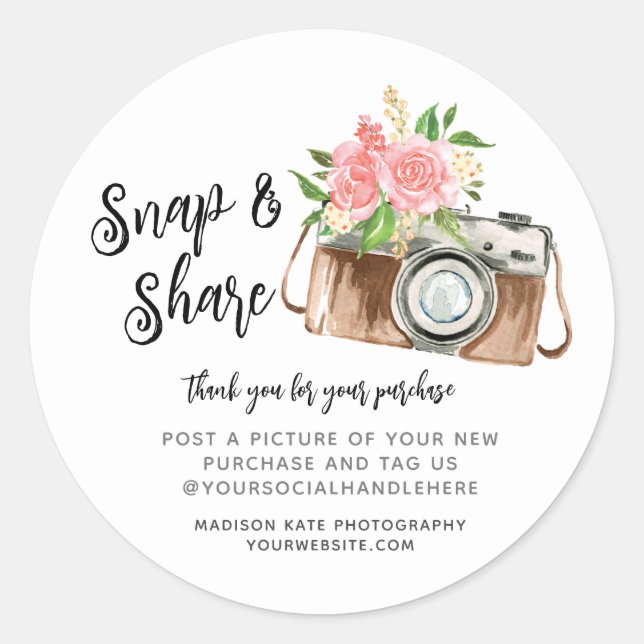 Snap & Share Camera Business Round Sticker (Front)