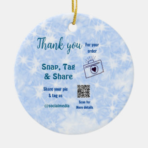 Snap tag share social media q r code glitter blue ceramic tree decoration