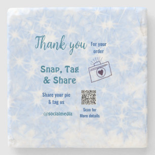 Snap tag share social media q r code glitter blue stone coaster