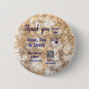 Snap tag share social media q r code glitter gold 6 cm round badge