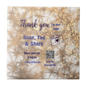 Snap tag share social media q r code glitter gold tile