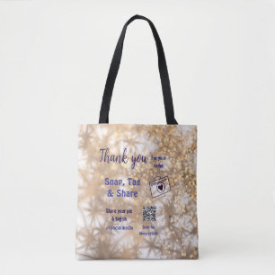 Snap tag share social media q r code glitter gold tote bag