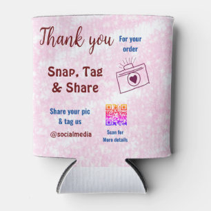 Snap tag share social media q r code glitter pink can cooler