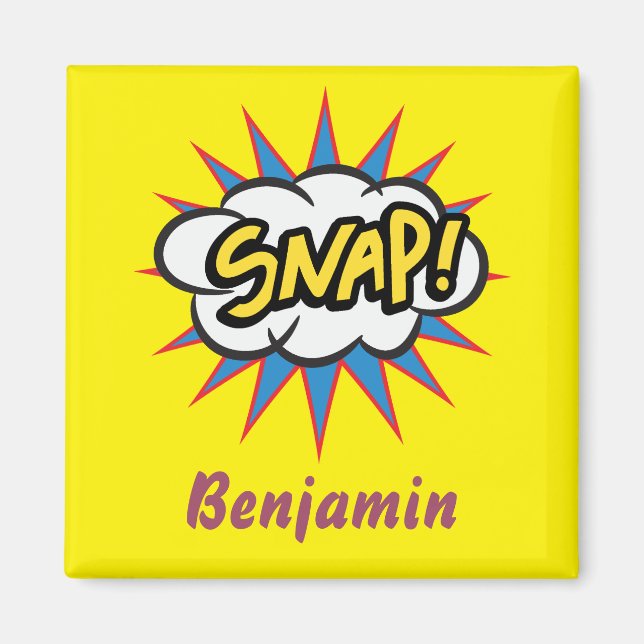 Snap yellow comic book fun magnet (Front)