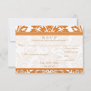 Snapdragon Coral & Ivory Damask Wedding RSVP