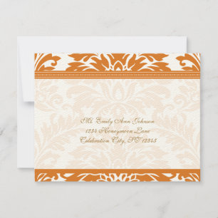 Snapdragon Coral & Ivory Damask Wedding RSVP