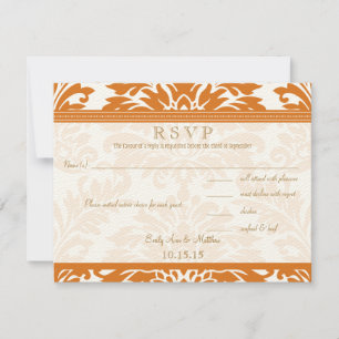 Snapdragon Coral & Ivory Damask Wedding RSVP