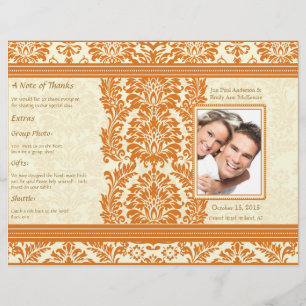 Snapdragon Coral Vintage Damask Wedding Program