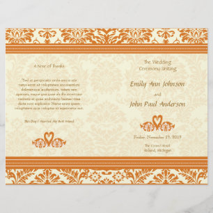 Snapdragon Coral Vintage Damask Wedding Program