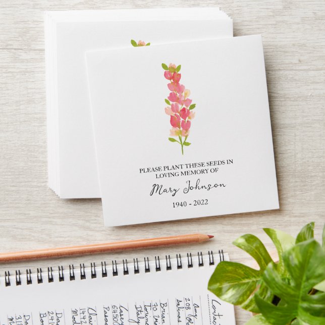 Snapdragon Memorial Funeral Seed Envelope (Stacked)
