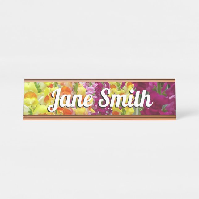 Snapdragons Colourful Floral Desk Name Plate (Front)
