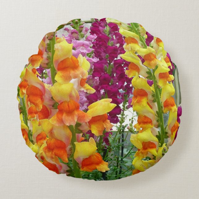 Snapdragons Colourful Floral Round Cushion (Front)