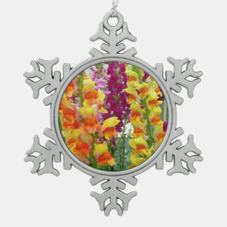 Snapdragons Colourful Floral Snowflake Pewter Christmas Ornament