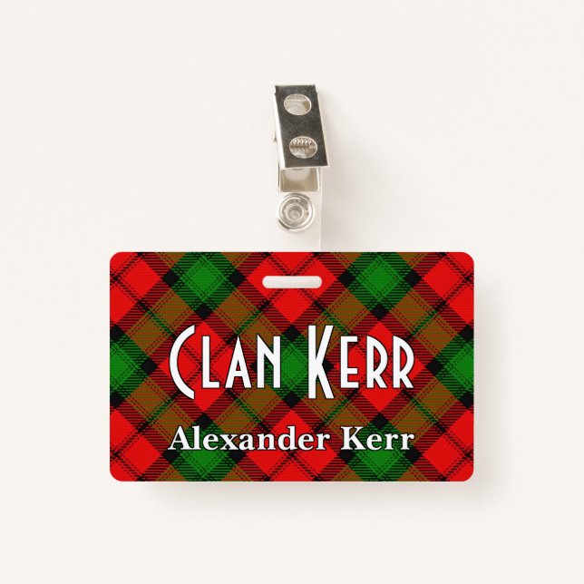Snappy Clan Kerr Tartan ID Badge (Front with Clip)