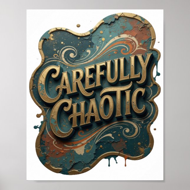 Snappy Gold CAREFULLY CHAOTIC 3D Text Art v2 Poster (Front)
