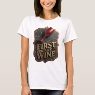 Snappy Gold FIRST PRIORITY IS WINE Print T-Shirt
