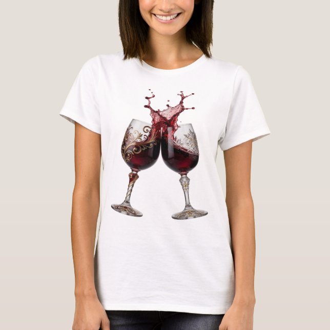 Snappy Gold WINE GLASSES Text Design T-Shirt (Front)