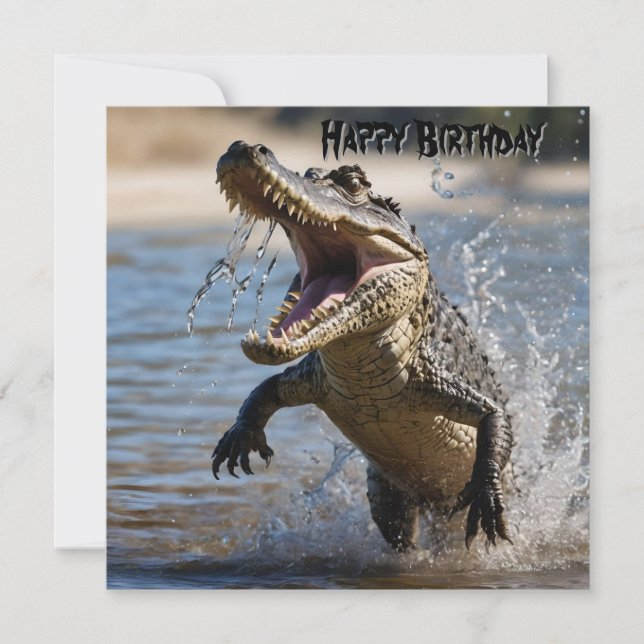 Snappy Jaws: Crocodile Leaping Birthday Card (Front)