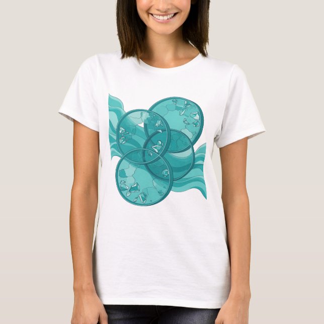 Snappy Silver BLUE CRYSTALS AND WAVES Text Design T-Shirt (Front)