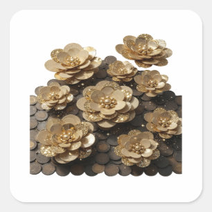 Snappy Silver GOLDEN FLOWERS Decal Design Square Sticker