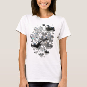 Snappy Silver HEARTS OF GLASS 3D Text Art T-Shirt