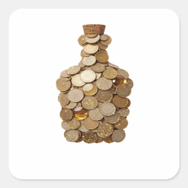Snappy Silver MONEY BOTTLE Decal Art Square Sticker (Front)