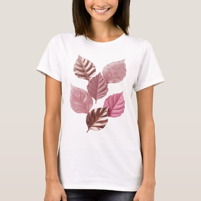 Snappy Silver PINK LEAVES Slogan Design T-Shirt (Front)
