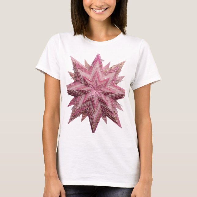 Snappy Silver PINK STAR Print T-Shirt (Front)