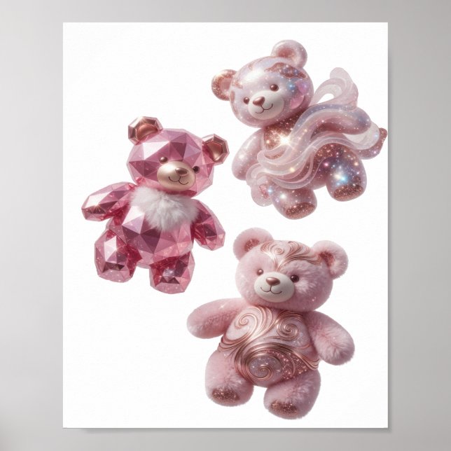 Snappy Silver THREE PINK TEDDY BEARS Design Poster (Front)