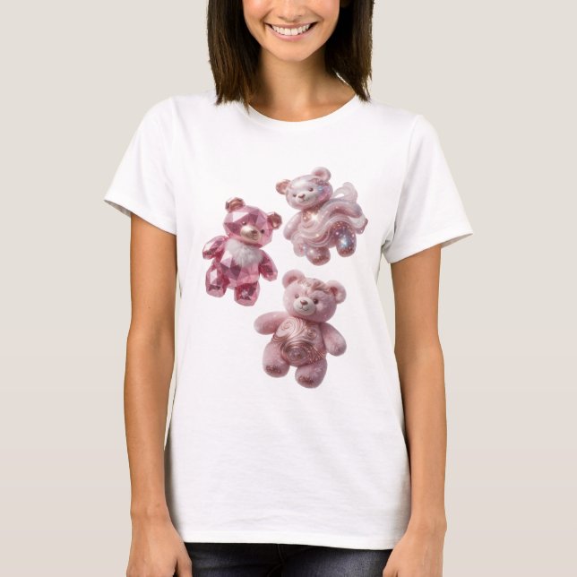 Snappy Silver THREE PINK TEDDY BEARS Design T-Shirt (Front)