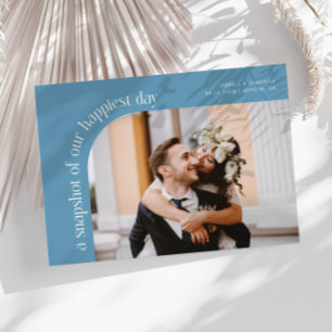 Snapshot Happiest Day Denim Blue Wedding Photo Thank You Card