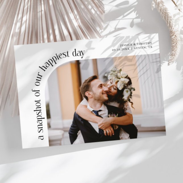 Snapshot Happiest Day White Wedding Photo Thank You Card (Creator Uploaded)