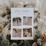Snapshot | Merry Christmas 4 Photo Holiday Card<br><div class="desc">Add casual elegance to your holiday greetings with these beautiful cards designed to accommodate four square photos. Strips of tape lend a cool snapshot feel to this simple and elegant design (note: tape is a printed image, not actual adhesive affixed to the product). "Merry Christmas" appears in black hand lettered...</div>