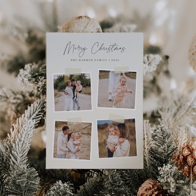 Snapshot | Merry Christmas 4 Photo Holiday Card (Creator Uploaded)