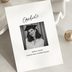 Snapshot Minimalist Script Graduation Black White Invitation