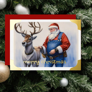 Snapshot of Santa and Reindeer Foil Holiday Card