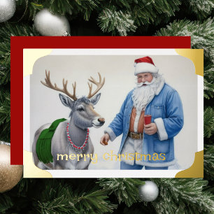Snapshot of Santa and Reindeer Foil Holiday Card