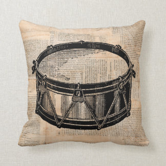 Snare Drum with Newspaper Background Music Art Cushion