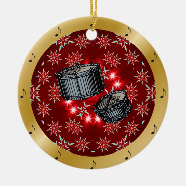 Snare Drums ~ Silver ~ Red~ Gold ~ Christmas ~ Ceramic Tree Decoration (Front)
