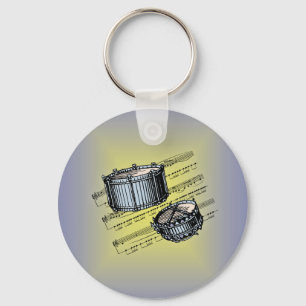 Snare Drums With Sheet Music Background Key Ring
