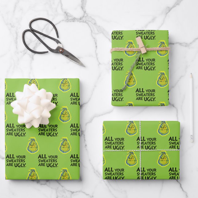 Snarky Grinch | All Your Sweaters Are Ugly Wrapping Paper Sheet (Front)