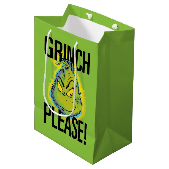 Snarky Grinch | Funny Grinch Please Medium Gift Bag (Front Angled)
